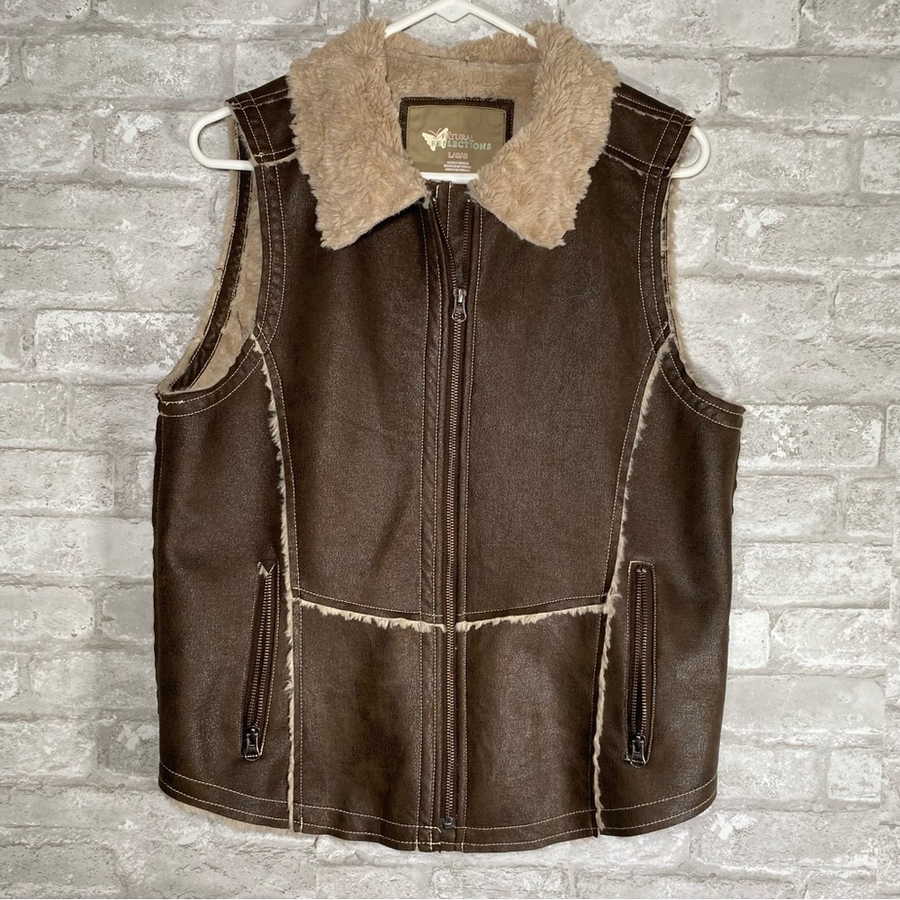 Natural reflections Faux suede boho Brown Zip Vest women’s size large